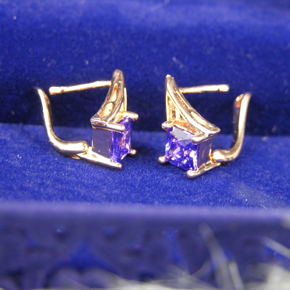 Purple and Rose Gold Geometric Lever Back Earrings - Picture 8 of 9